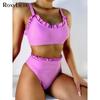 Бикини с оборками и высокой талией, женский купальник, женский купальник, комплект из двух частей, мягкий купальный костюм