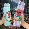 1PC Happy Flower Circular Badge Print 750ml Color Plastic Sports Water Bottle Leakproof Flip Straw Lid Suitable for Sports Office Home Use