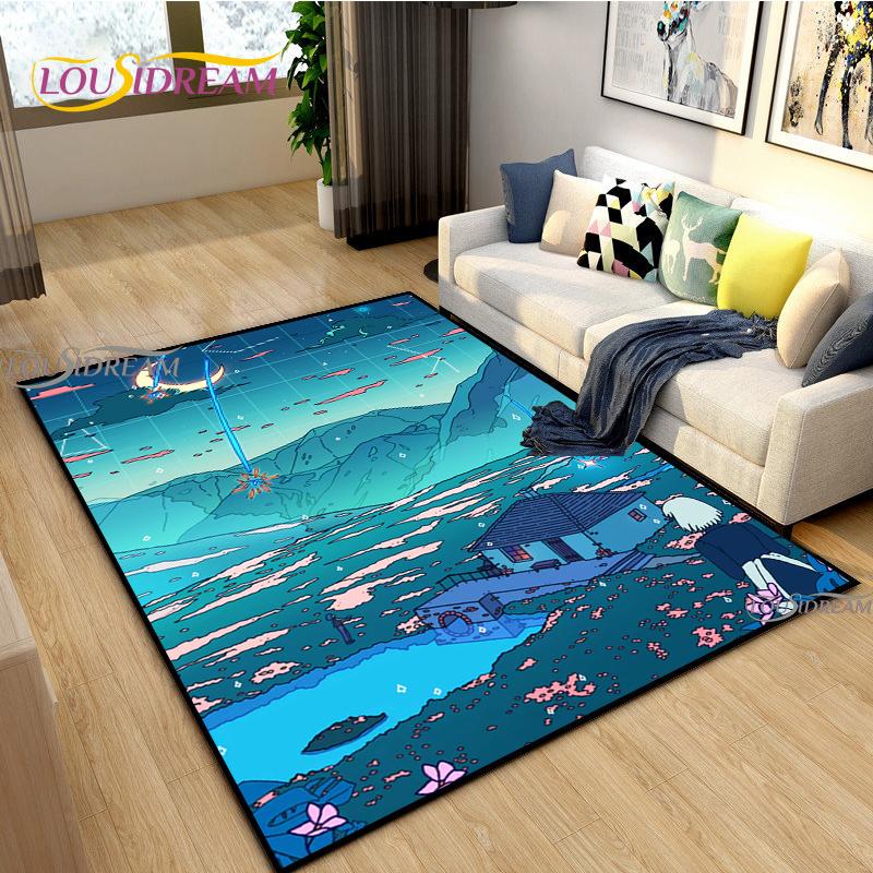 Японское Аниме Ночной Пейзаж Ковры Детская Игровая Напольная Подстилка Alfombra Мультяшные Ковры Современный Домашний Декор Гостиной Моющийся Напольный Ковер