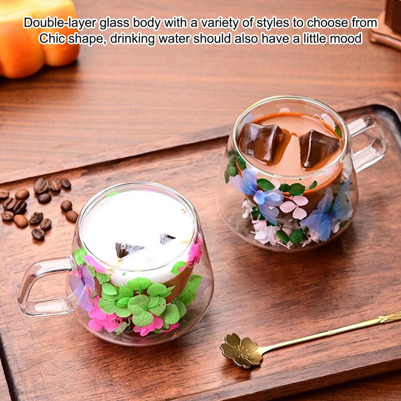 Double Layer Mug Transparent Glass Coffee Cup with Handle High Temperature Resistance Milk Mugs Afternoon Tea Cups Creative Gift