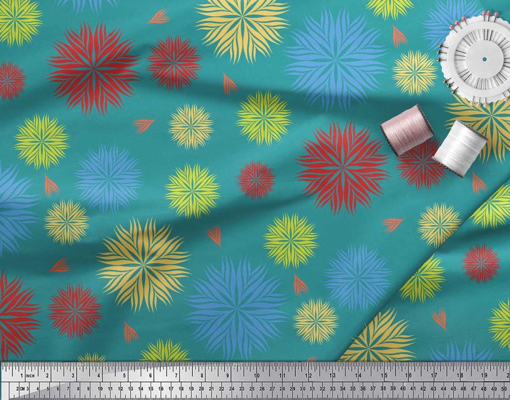 Soimoi Зеленая японская креп-сатиновая ткань с художественным цветочным принтом, ткань по метрам 42 дюйма