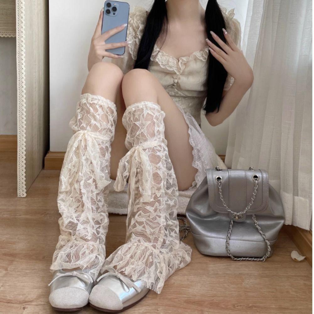 Stars Print Mesh Sheer Leg Warmers Anime Cosplay Boot Cover Socks Kawaii Long Knee Socks Y2K Girls