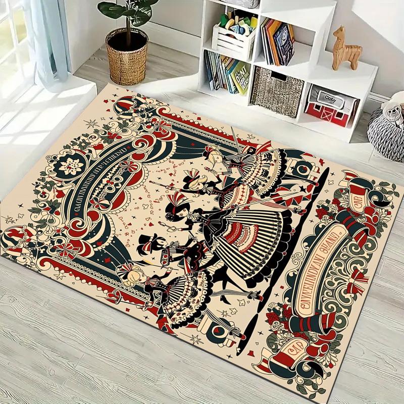 Vintage Circus Lolita Girl Non-Slip Area Rug, Floor Carpet for Bedroom Living Room