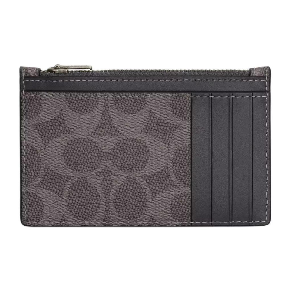 Coach Signature 12 Брендовый Кошелек для карт из покрытого холста и кожи Унисекс Аксессуары Серый Угольный CV764-QBYFT