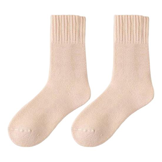 1 пара женских зимних носков однотонные с рубчатыми манжетами, утолщенная плюшевая подкладка, носки для сна, осень-зима, для повседневной носки