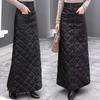 Winter Women Down Cotton-padded Skirt Thicken Windproof Warm Long Skirts with Button Quilted Cotton A-line Skirts Plus Size