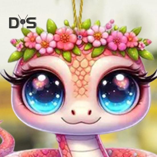 Pink Flower Snake Pendant Acrylic Christmas Tree Hanging Car Decoration Funny Snake Lover Xmas Gift for Car Rearview Mirrors Windows Bags