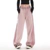 Women's American Retro Pink Striped Casual Sporty Sweatpants - 2025 Autumn Trend, Loose Straight-Leg Design