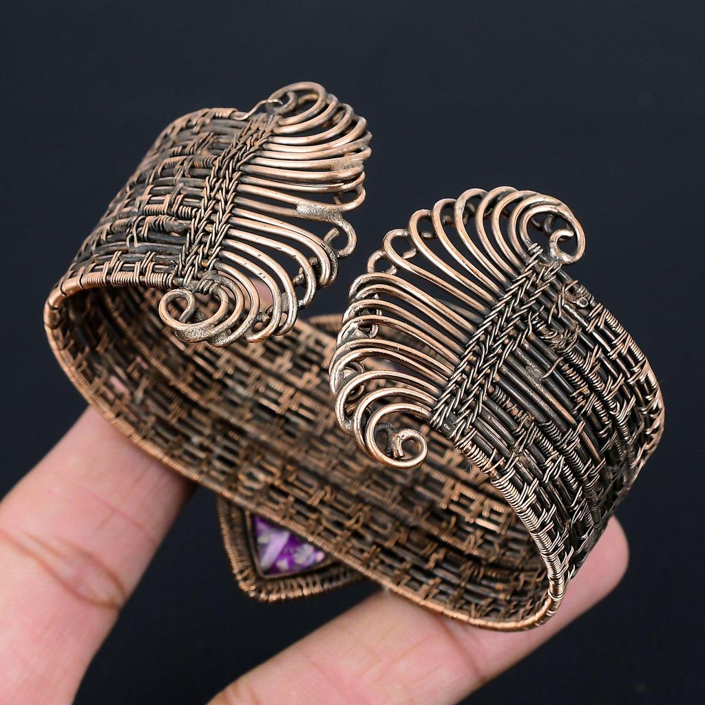 Фиолетовый драгоценный камень из морских отложений, чистая медная проволока, манжеты ручной работы/браслет, регулируемые ювелирные изделия