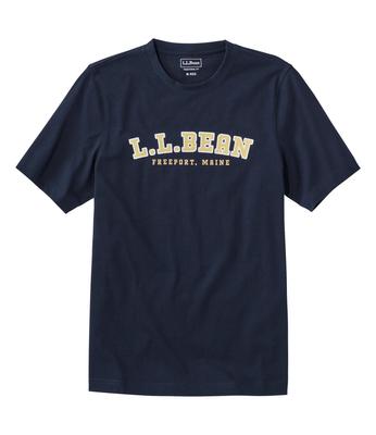 [L.L.Bean] Мужская футболка Japan Fit Carefree Unshrinkable, с коротким рукавом, с принтом, размер 1, Japan Fit, M, темно-синий, 1000276421