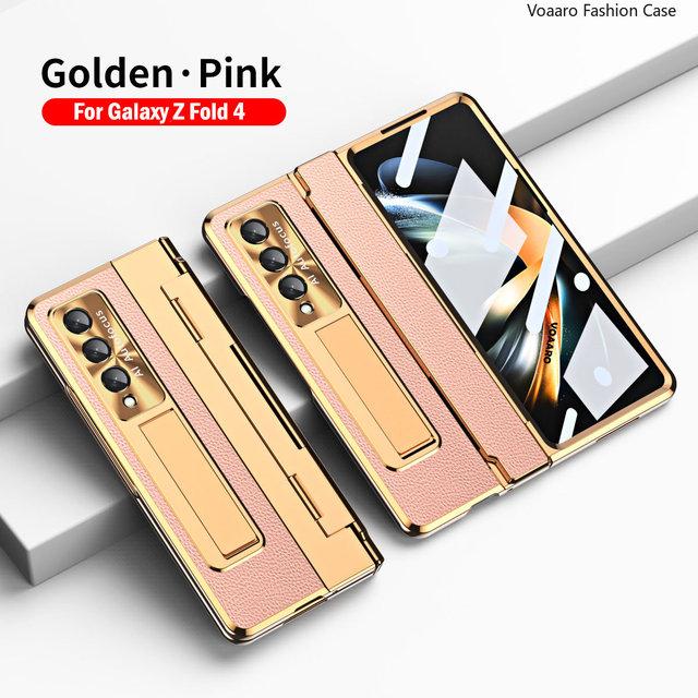 Защитный чехол с выравнивающим шарниром для Samsung Galaxy Z Fold 4, кожаный чехол-держатель-подставка с покрытием переднего экрана, стеклянная пленка