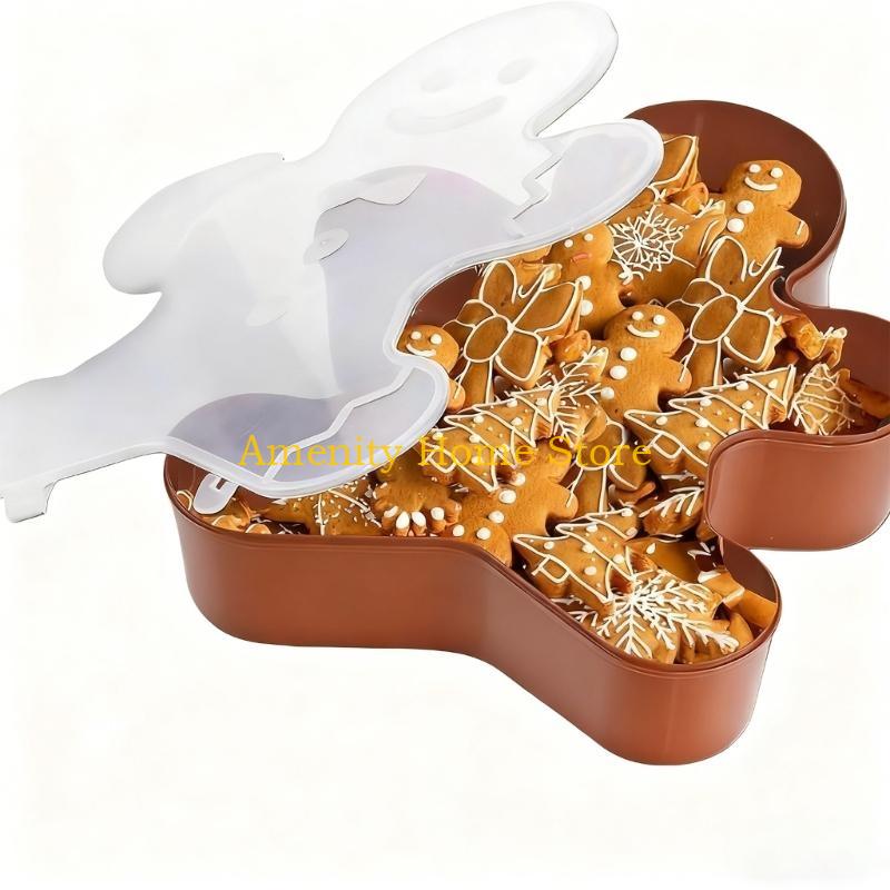 F26C Christmas Serving Tray & Festive Christmas Biscuit Storage with Lid Holiday Snowflake Tree Character Container for Snacks