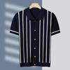 Men's Bestseller Color Block Thick Short Sleeve Polo Shirt - Winter Business Fashion with Turn-Down Collar Knitwear.