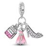 Pure Silver 925 Bracelet for Women Fashion Jewelry with High Heels Sandals Pendant Beads  Charms