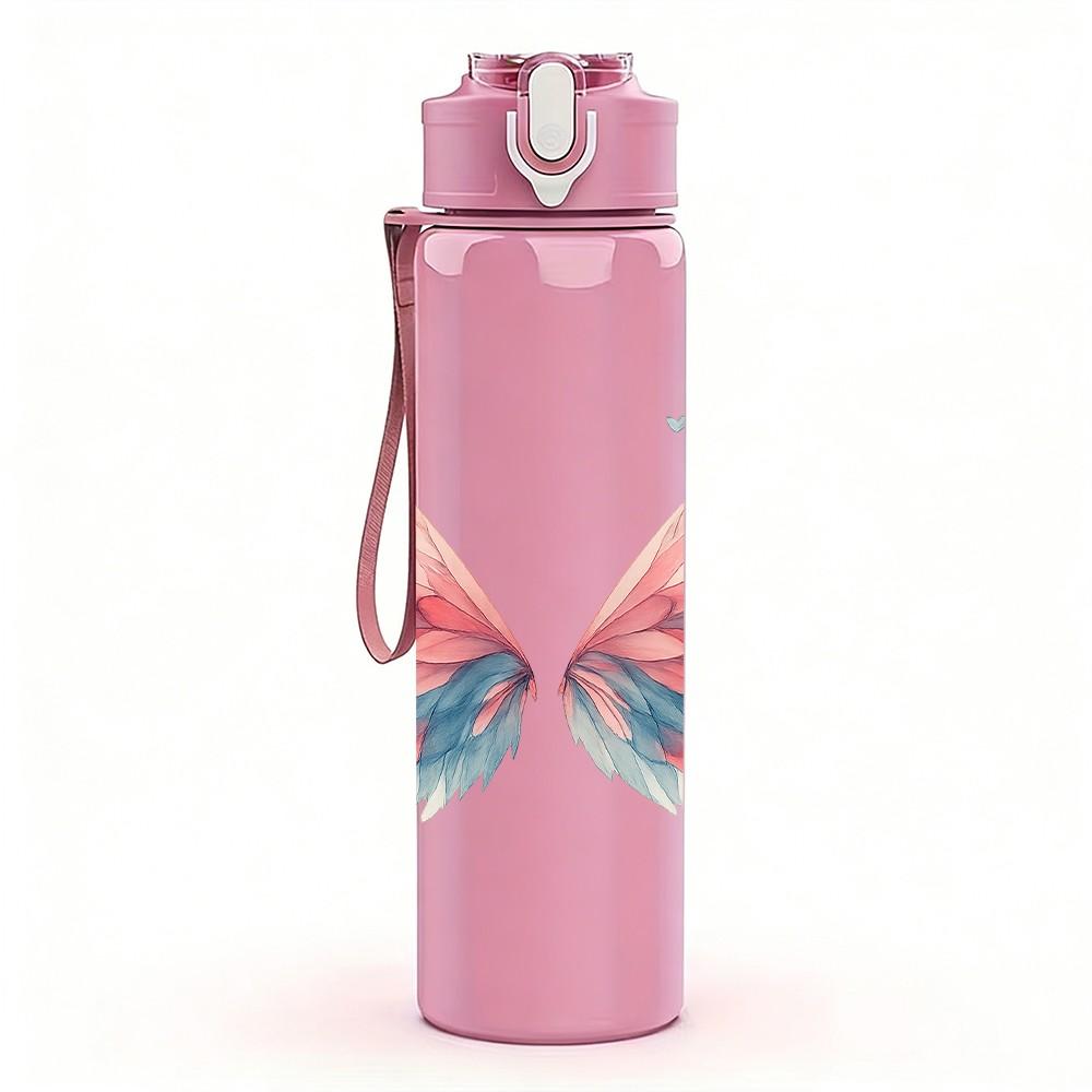 1PC Gradient Butterfly Wing Art 750ml Color Plastic Sports Water Bottle Leakproof Flip Straw Lid Suitable for Sports Office Home Use