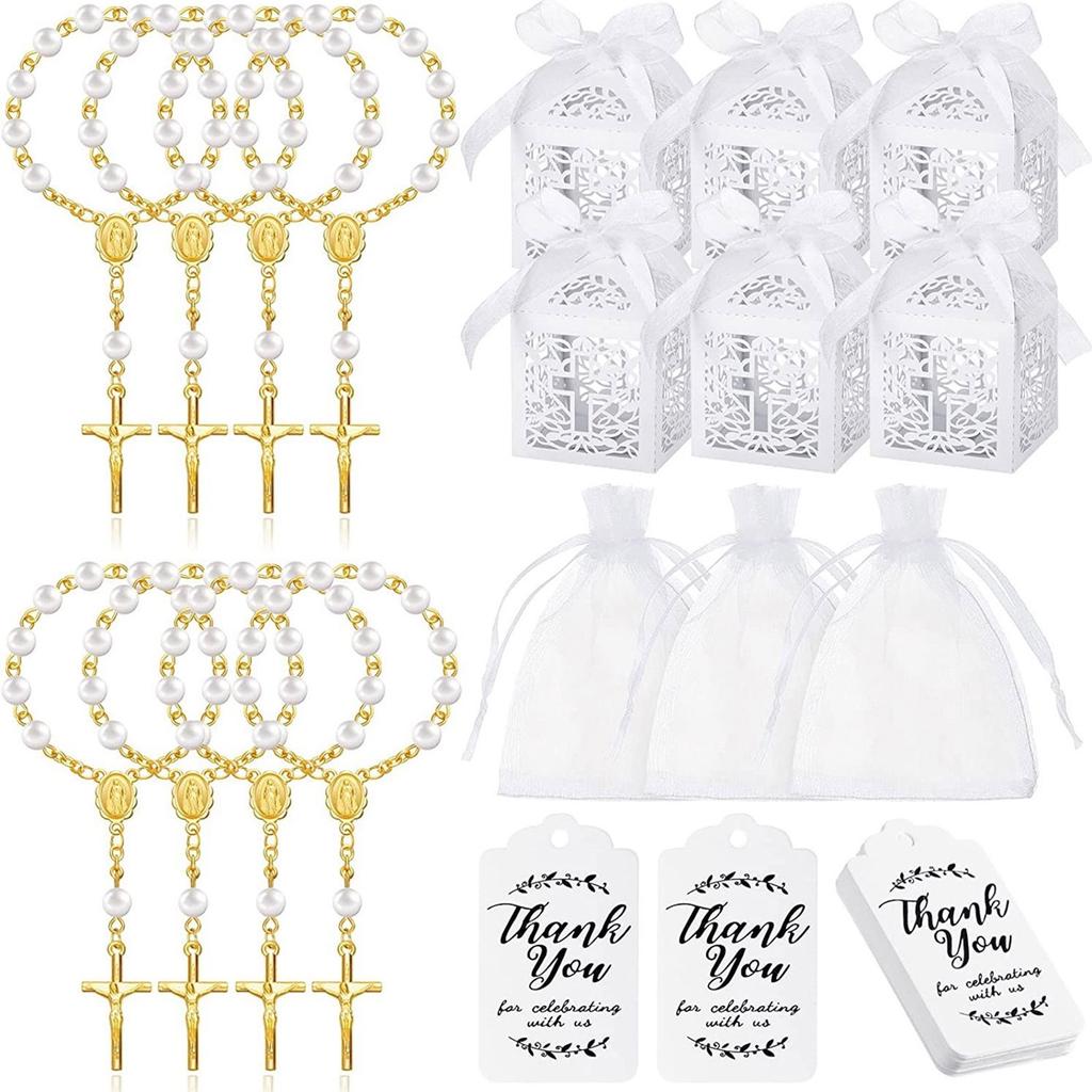 Baby Baptism Gift Set Elegant Beaded Bracelet Baby Shower Supplies Baptism Favor Set Imitation Pearls Material for Baby