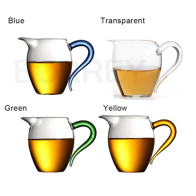 BORREY 300ML Glass Teapot Fair Cup Cha Hai Heat-resisting Glass Teacup Mug With Handle Gongdao Cup Tea Ceremony Cup Puer Kettle