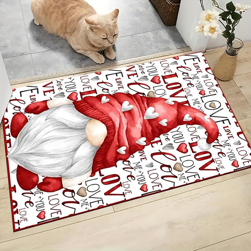 Love Gnome Heart Carpet Rug Soft Washable Anti Slip Home Living Room Sofa Mats Personalized Christmas Rug