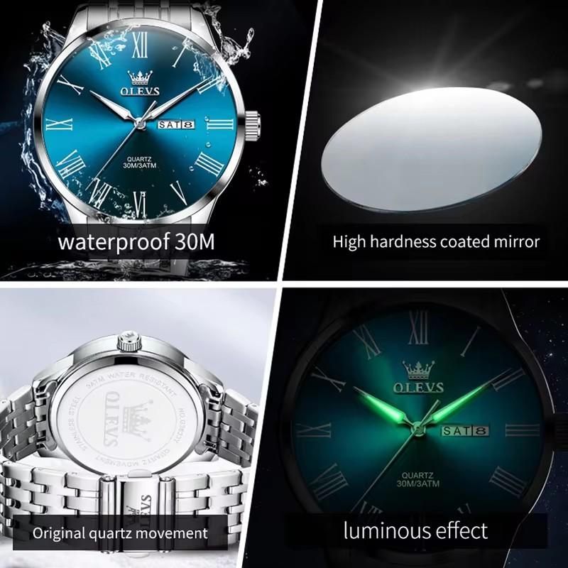 OLEVS Mens Watches Quartz Business Dress Watch Day Date Stainless Steel Classic Luxury Luminous Waterproof Casual Male Wrist Watches