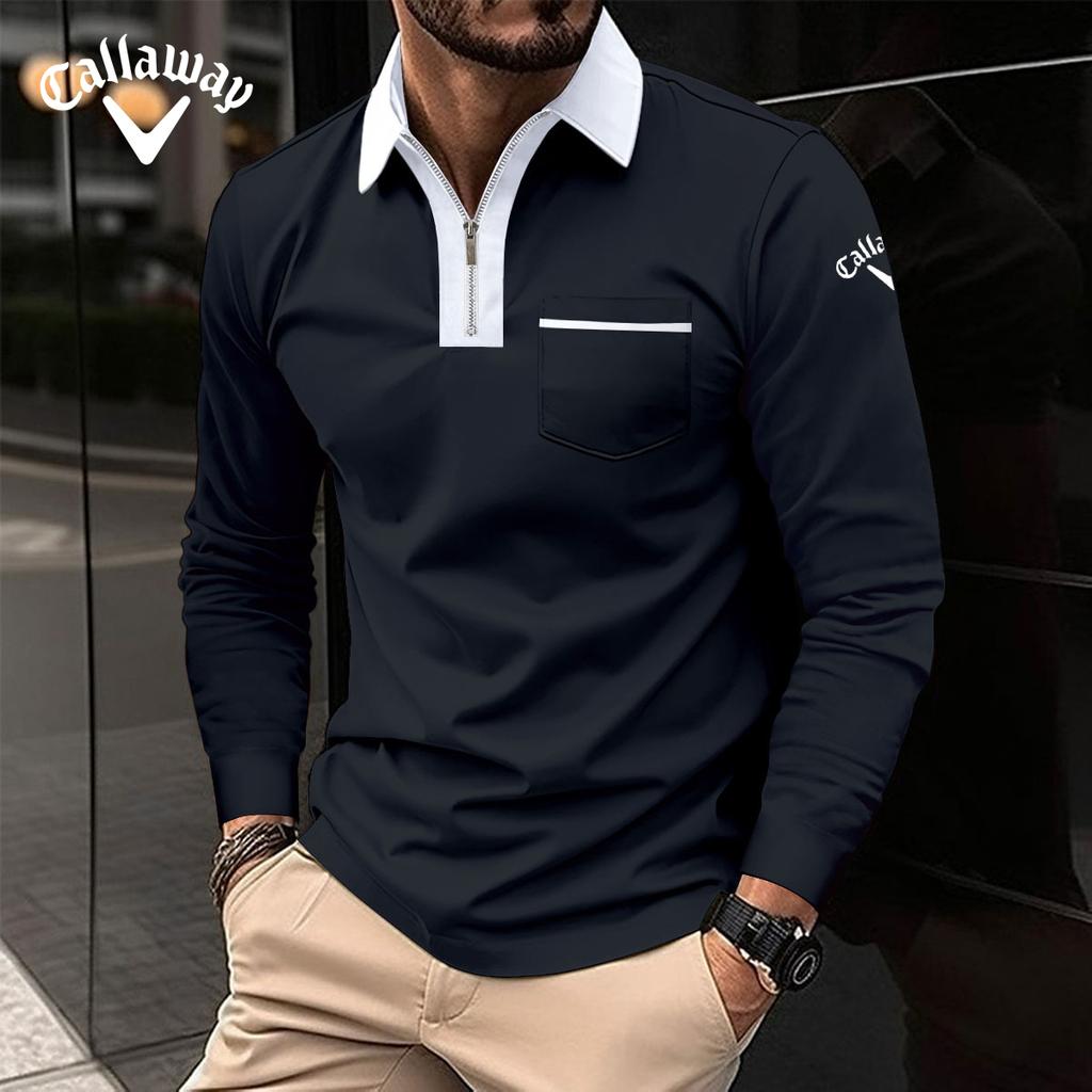 Callaway Новая мужская осенняя футболка-поло с длинными рукавами в европейском и американском стиле с лацканами, модная облегающая мужская футболка с цветными блоками