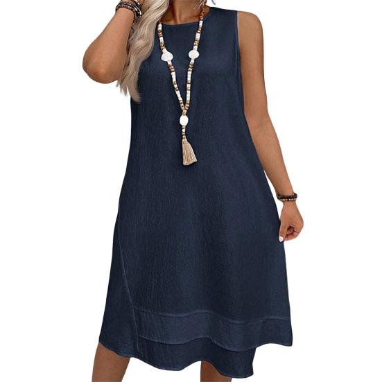 Женское летнее платье, повседневное, без рукавов, с круглым вырезом, миди, платье-халат для отдыха на пляже