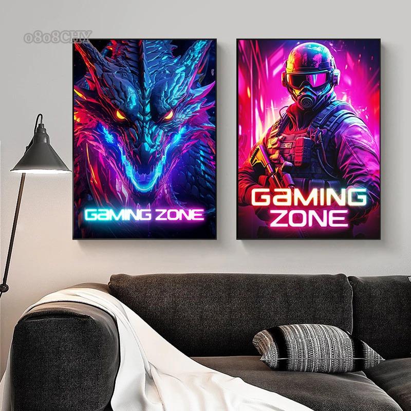 Dragon Assassin Space Armor Gaming Zone Canvas Posters Prints Wall Art Pictures Modern Gamer Bedroom Esports Room Decor Gifts