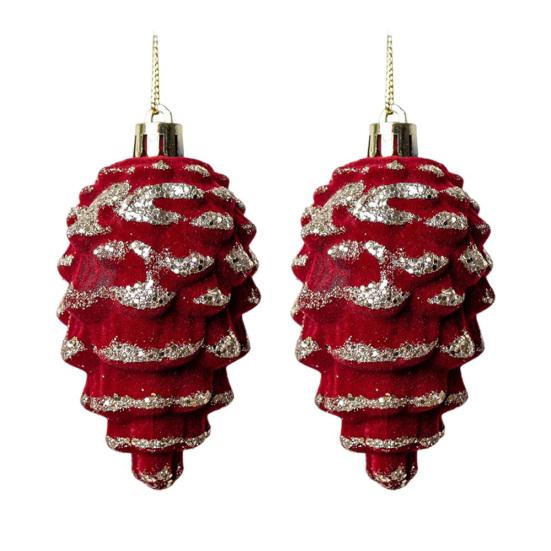 2 Pcs Velvet Christmas Ornaments Shatterproof Glitter Sequins Flocked Bell/Candy Cane/Ice Isicle Hanging Decoration for Xmas Tree Holiday Party Decor