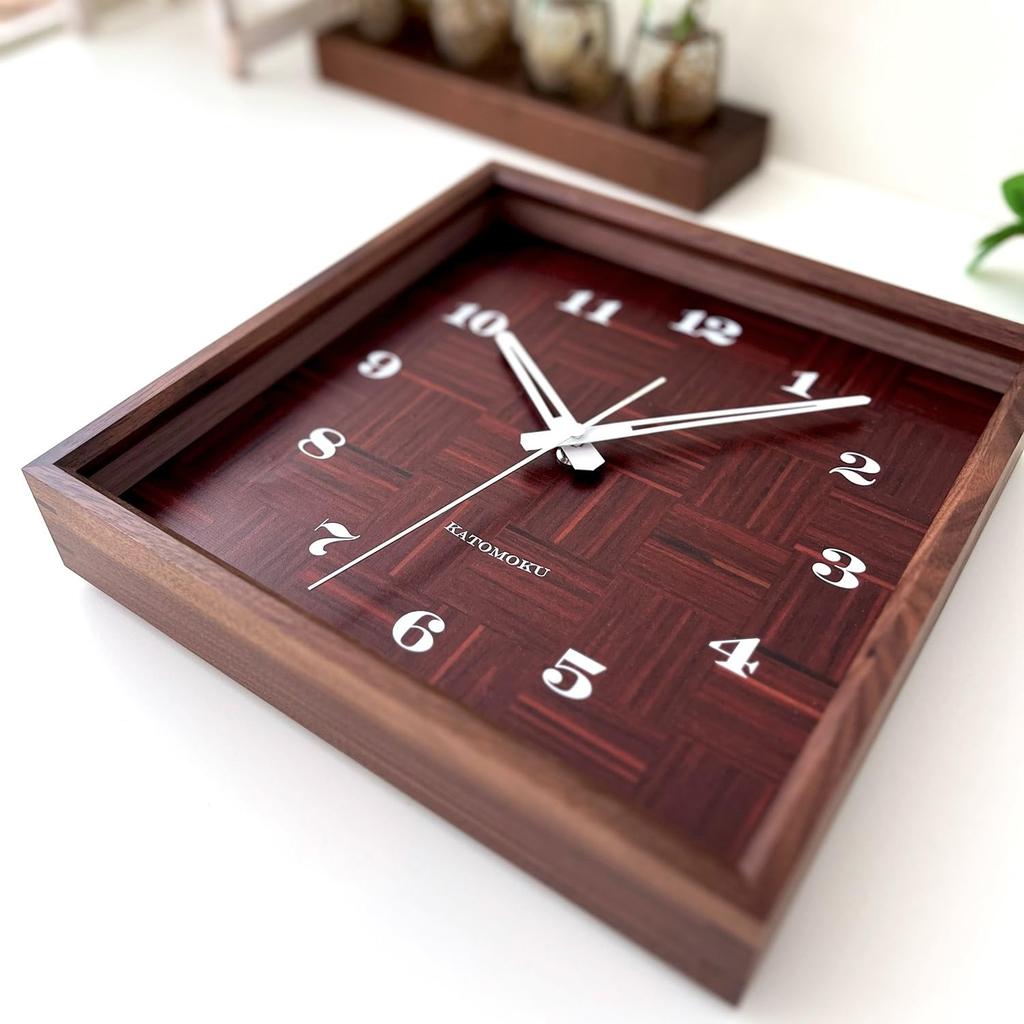 KATOMOKU muku square clock Walnut Wood Wall Continuous Second Hand km-144WARC, Clock, (Radio-Controlled)