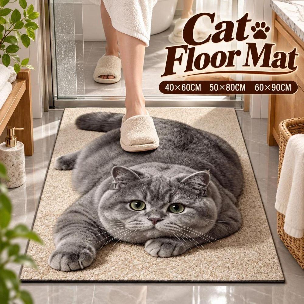 Diatomaceous Earth Bathroom Carpet Realistic Bedroom Door Rug Cute 3D Cat Floor Mat Home Decor