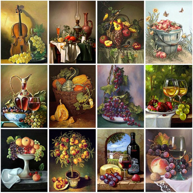 Floral Fruit DIY 5D Diamond Painting Full Round Drill Flower Diamond Embroidery Cross Stitch Mosaic Kits Wall Art Home Decor