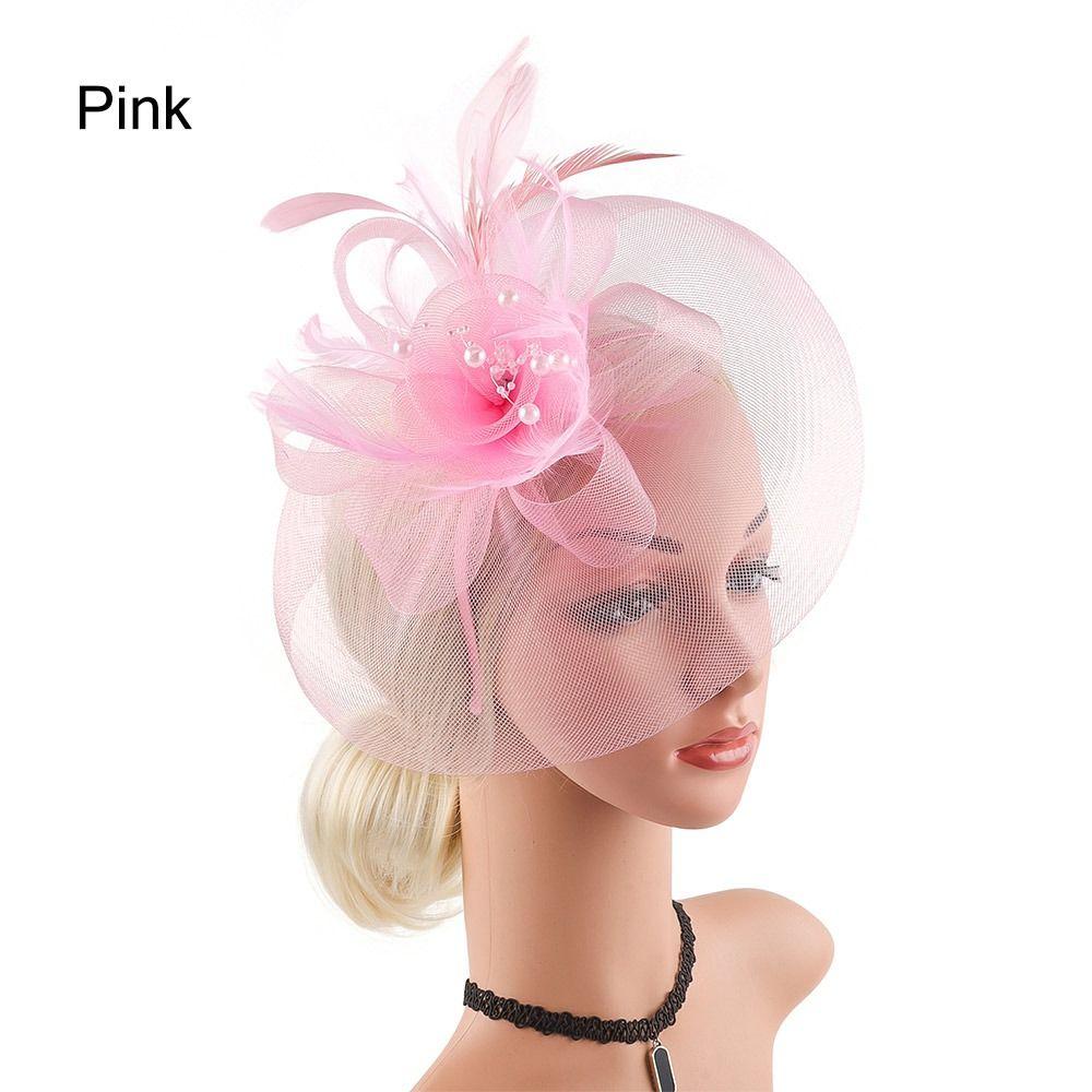 Church Kentuck-y Derby Pearl Mesh Flower Feather Fascinator Hat  for Women