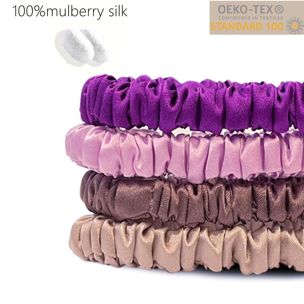 4PCS Pure Mulberry Silk 2CM Hair Scrunchies Silk Hair Ties Hairbands Skinny Scrunchies Ponytail Holders Hair Care Accessories