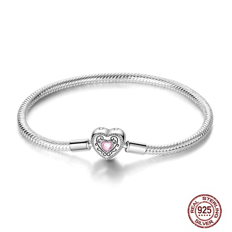 17-20CM Star Moon Bracelet 925 Copper Pink Heart Clover Charms Snake Chain Luminous Bracelet For Women DIY Birthday Zircon Gift