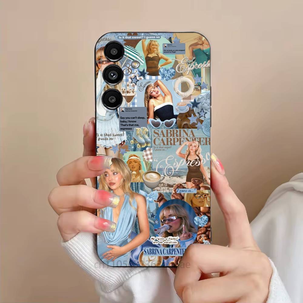 Мультяшный чехол для телефона S-sabrina C-Carpenter для Samsung S25,24,23,22,21,S20,Ultra,Plus,FE Черный Мягкий Чехол