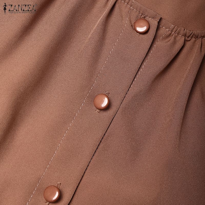 ZANZEA Мусульманское повседневное женское платье с круглым вырезом, длинными рукавами, свободного кроя, с принтом