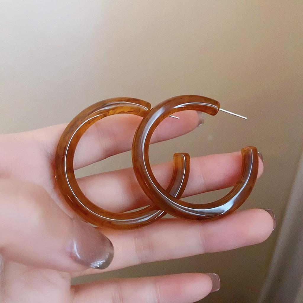 Серьги-пусеты неправильной формы коричневого цвета 'Серебряная игла' - Французская легкая роскошь, ретро, нишевые, высококлассные украшения для женщин.