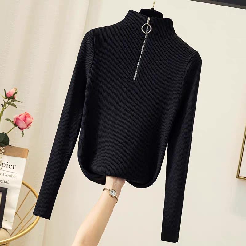 Осенний новый длинный рукав облегающий свитер женский зимний полувысокий воротник на молнии вязаный свитер женский модный базовый теплый трикотажный свитер 24968