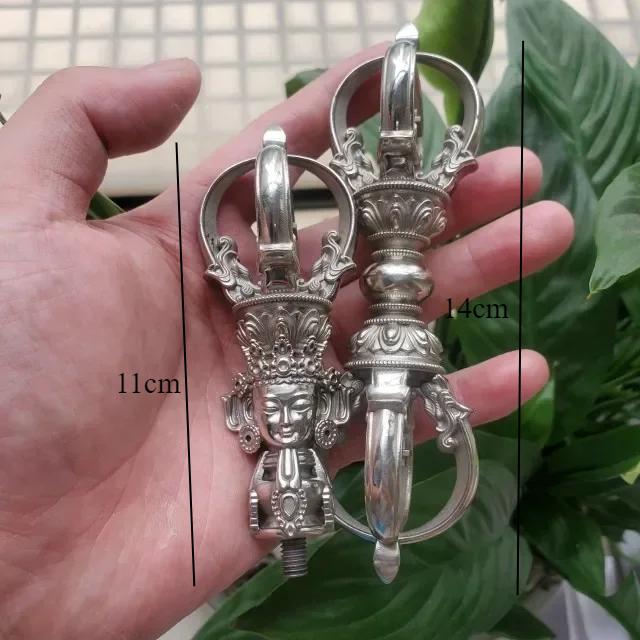 1PCS Craftsmanship Tibetan White Copper Diamond Bell and Pestle Precision Nine Leg Bell Feng Shui Ornament