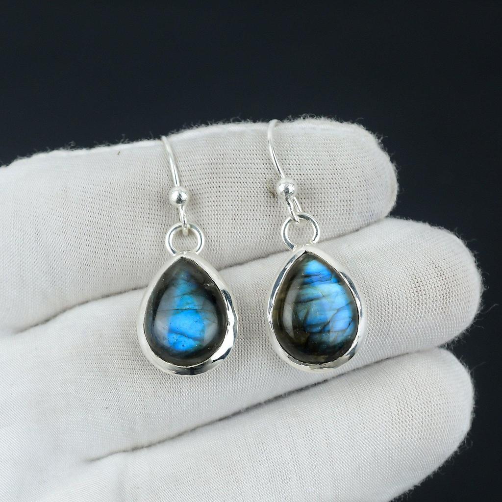 Blue Fire Labradorite Earring, 925 Sterling Silver Earring Beautiful Gemstone Cabochon Stone Earring Birthday Earring Gift For Her For Women