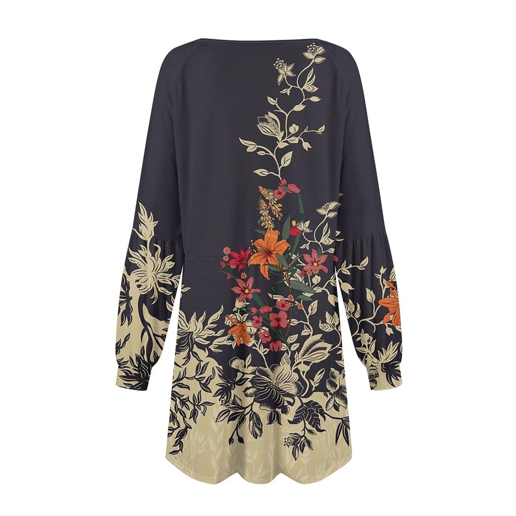 Модное женское платье трапециевидной формы с длинным рукавом. Осенний повседневный пуловер с круглым вырезом. Свободное платье с карманами.