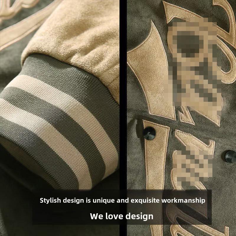 Мужская бейсбольная куртка из замши в стиле ретро — вышитый стиль пилота для весны и осени