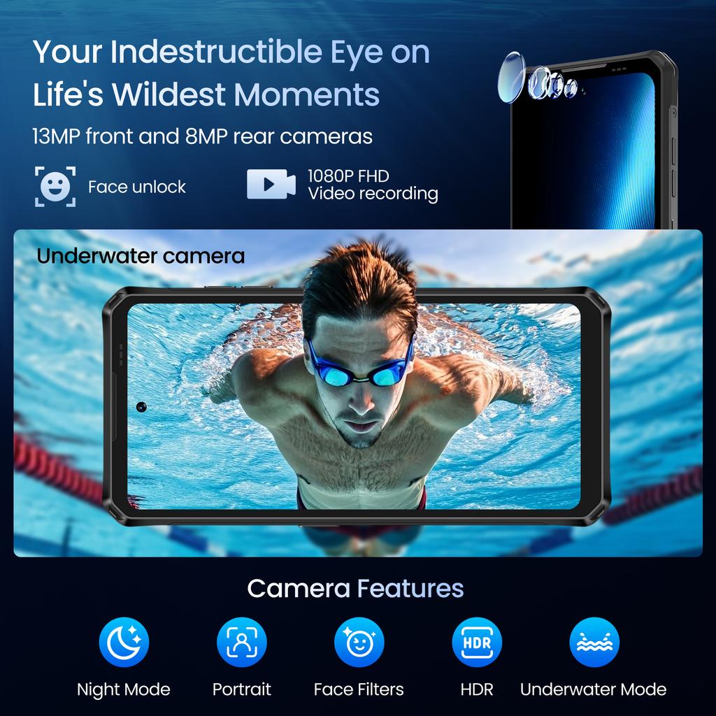 LAGENIO Panther 1 Защищенный смартфон Android 15,4 ГБ 128 ГБ, 5150 мАч, 6,7" HD Ультратонкий 4G