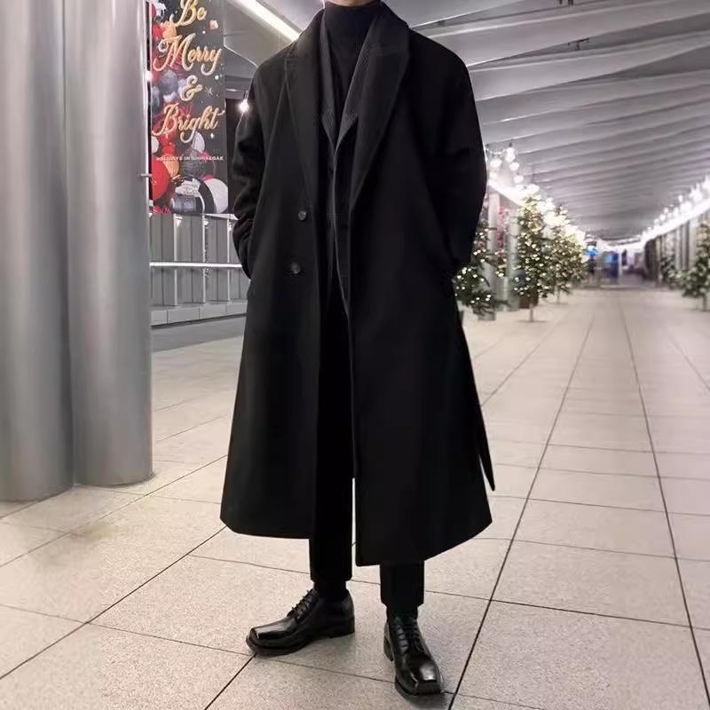 Men's High-End Cashmere Wool Coat - Mid-Length, Over-Knee, Double-Layer Windbreaker, Korean Style Winter Trend