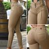 Женские однотонные повседневные длинные брюки с высокой талией и пуговицами, облегающие леггинсы на бедрах, офисные узкие брюки