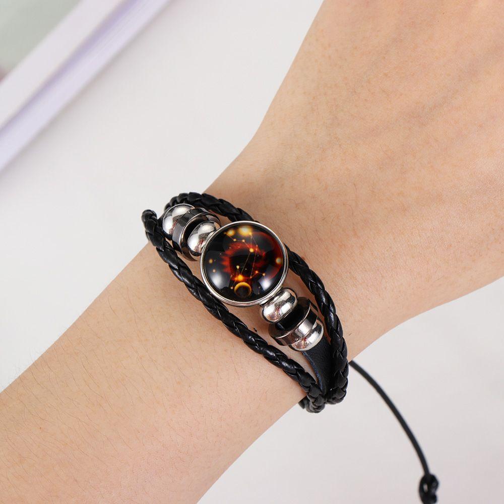 Adjustable Men Women 12 Constellation Zodiac Signs Bracelet Luminous  Braided Print Leather