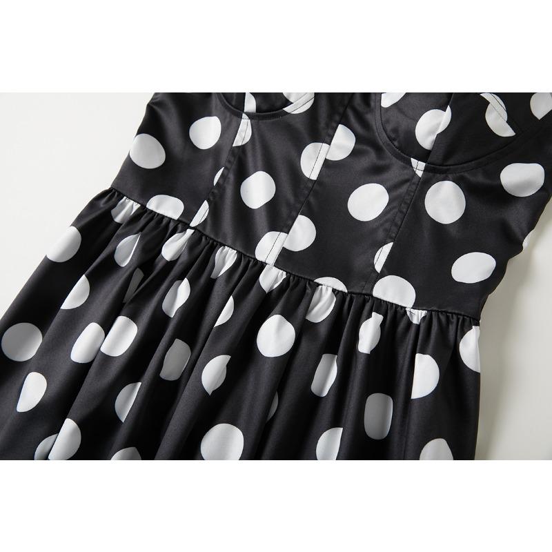 Летние женские винтажные платья-миди с принтом в горошек на тонких бретельках