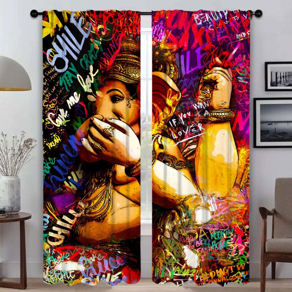 Исламские шторы для гостиной, занавески для украшения Хэллоуина, тюль для спальни, шторы для домашнего интерьера, 2 шт.