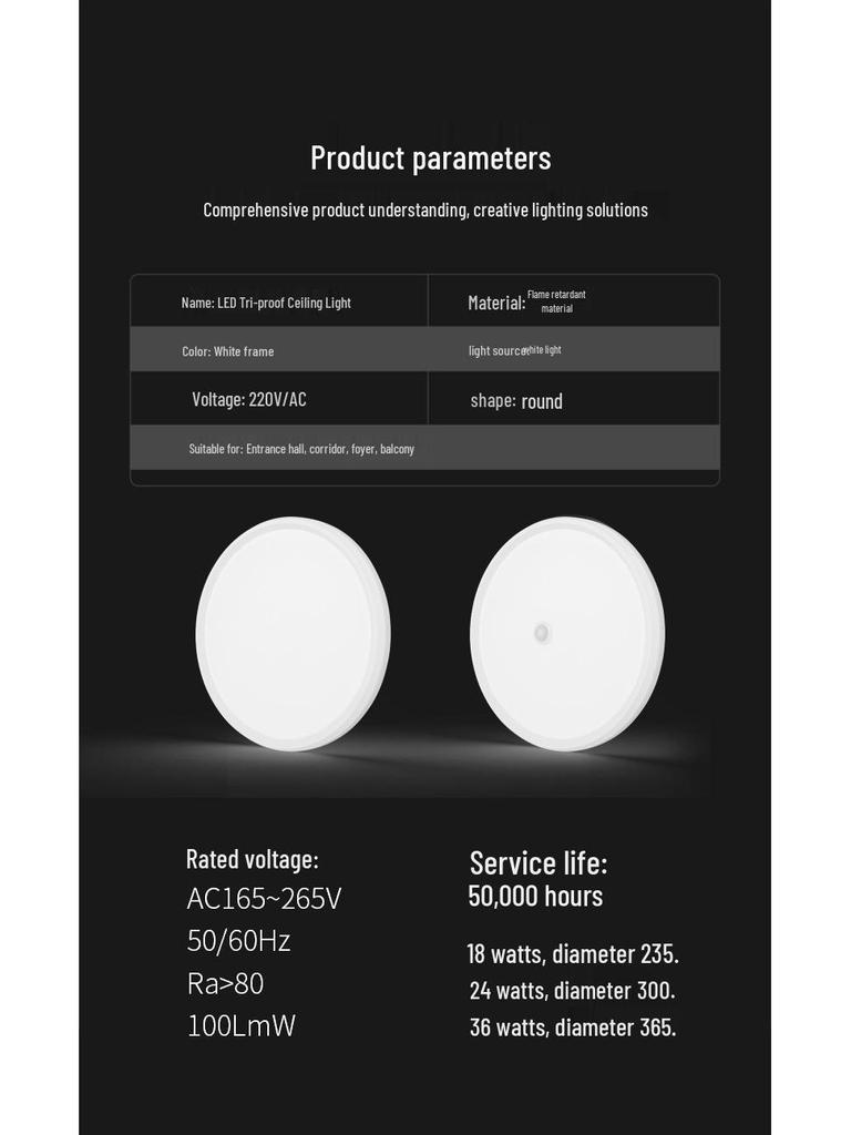 Ультратонкий водонепроницаемый светодиодный потолочный светильник для ванной комнаты, балкона, спальни и коридора.
