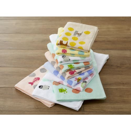 Kosugizen Face Towels, Everyday Print Towels, Happy, 7 Colors (7 Designs), 1 of Each, 34 X 80 Cm, Thin, Quick-Drying, Set of 7, SV-0202-7