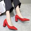 Fashion Suede High Heels Pumps Women Shoes 2024 Spring Autumn Shoes Women Fashion Shallow Pointed Pumps Square Heel Office Female Shoes